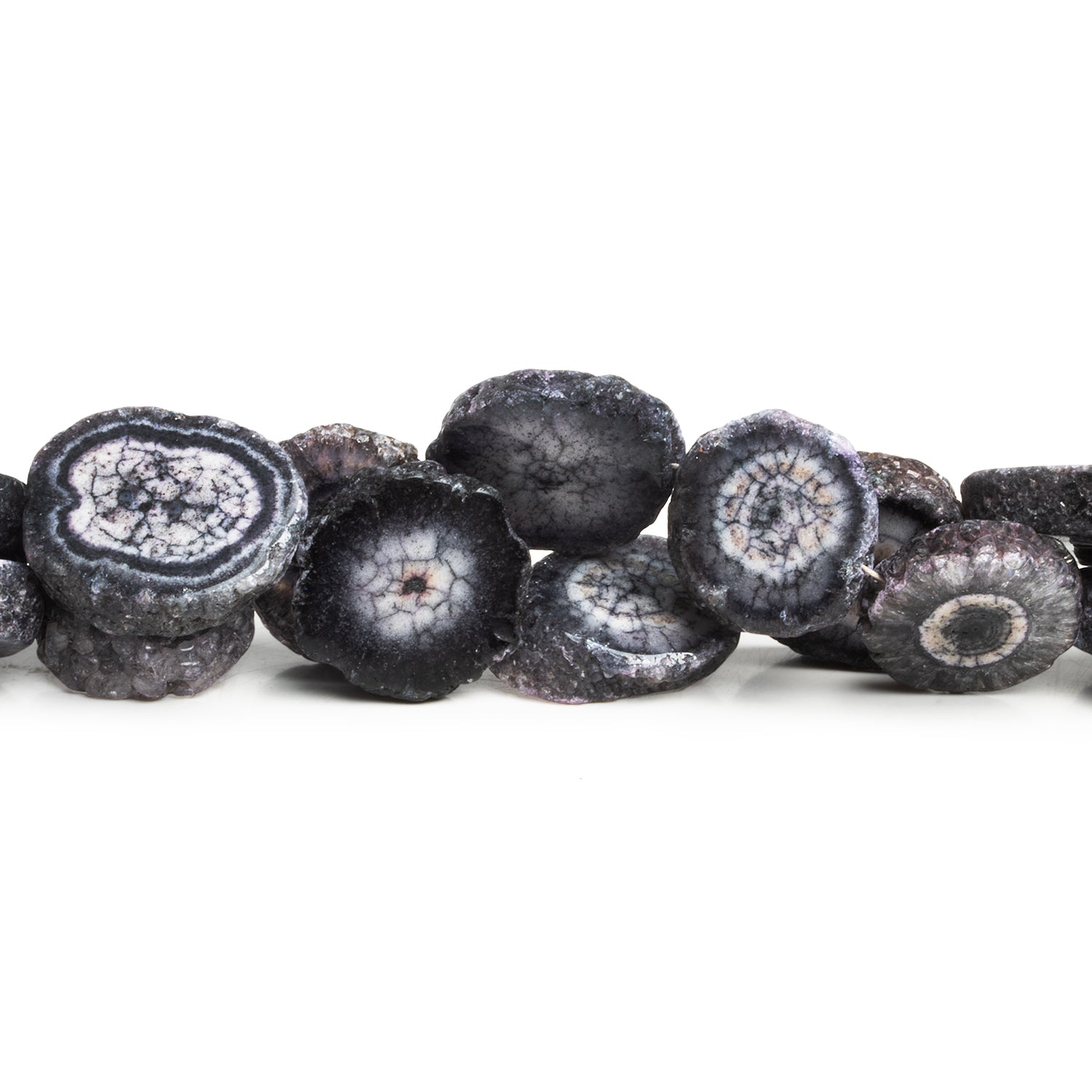 16 - 19mm Black Solar Quartz Slices 8 inch 12 beads - The Bead Traders