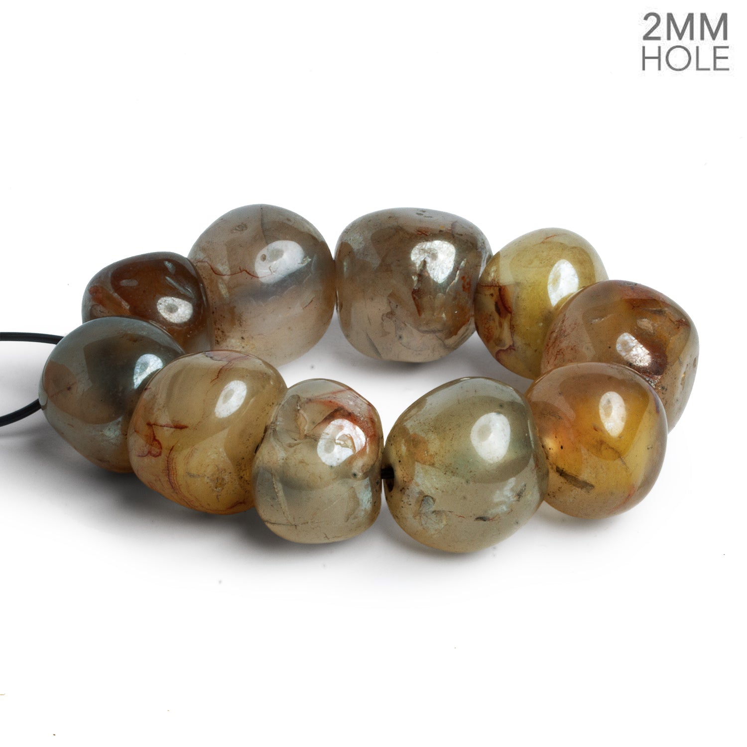 16 - 19mm Mystic Agate 2mm Large Hole Tumbled Rounds 10 Beads - The Bead Traders