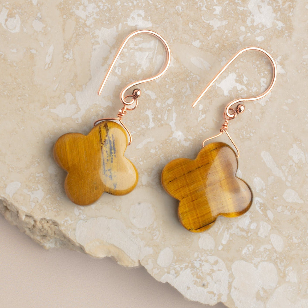 16 - 19mm Tiger's Eye Quatrefoil Focals Set of 2 Beads - The Bead Traders