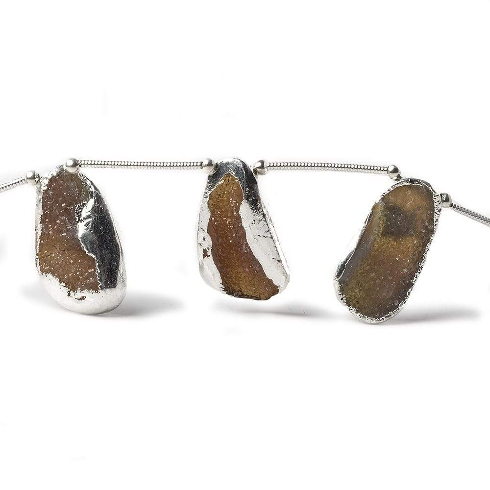 16 - 23mm Silver Leafed Drusy Agate Nuggets 8 inch 7 beads - The Bead Traders