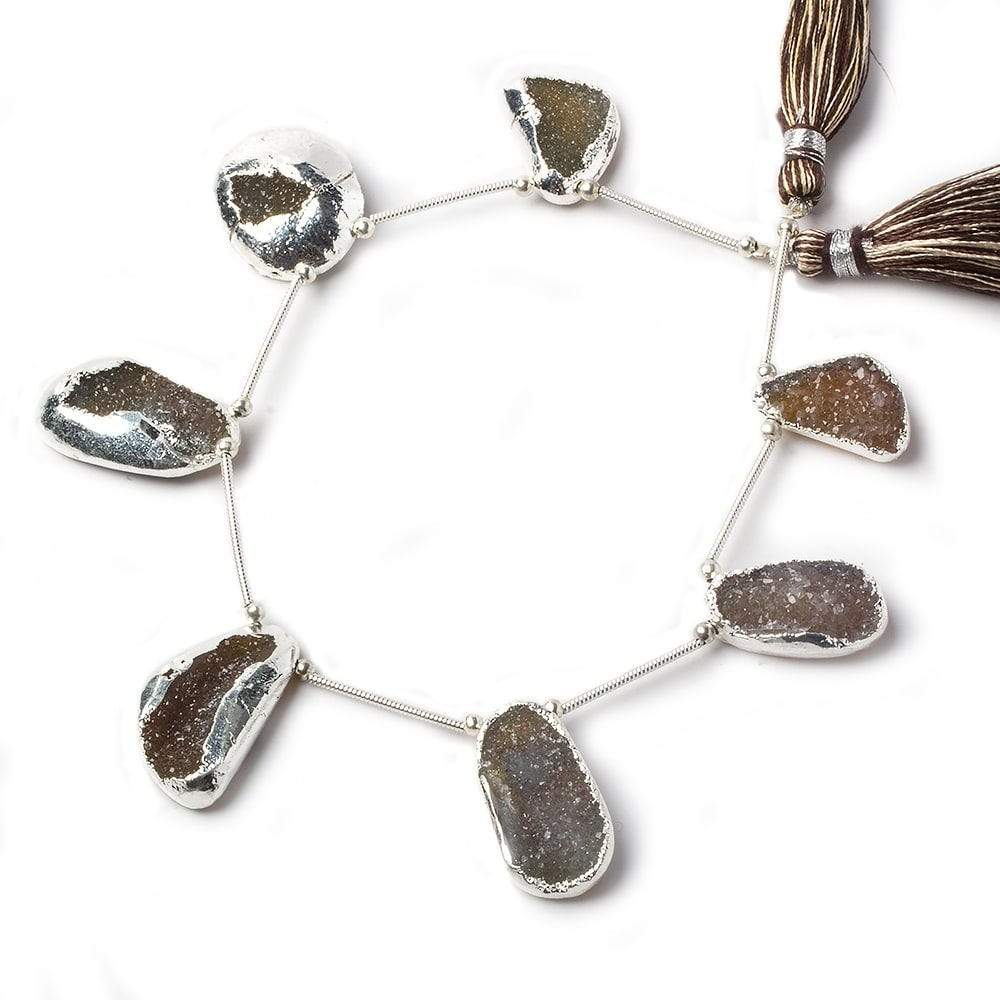 16 - 23mm Silver Leafed Drusy Agate Nuggets 8 inch 7 beads - The Bead Traders