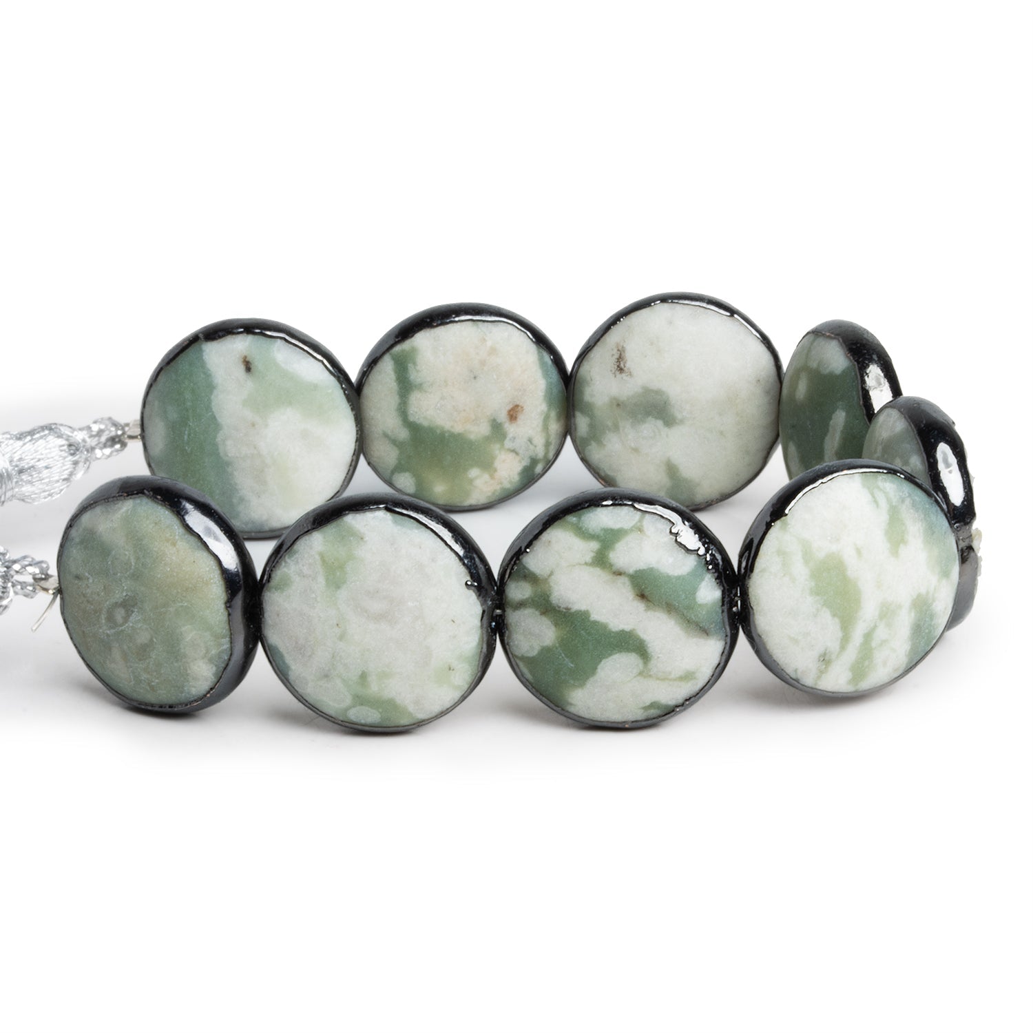 16mm Black Gold Leafed Jasper Plain Coins 5.5 inch 9 beads - The Bead Traders