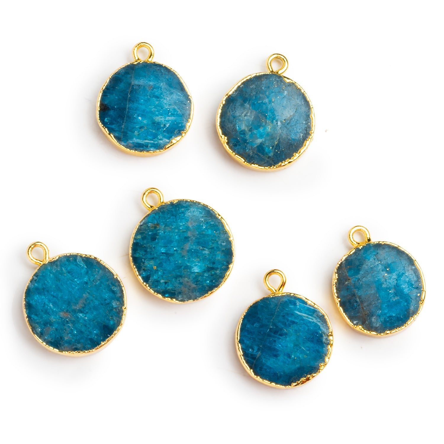 16mm Gold Leafed Apatite Coin Pendant 2 Beads - The Bead Traders