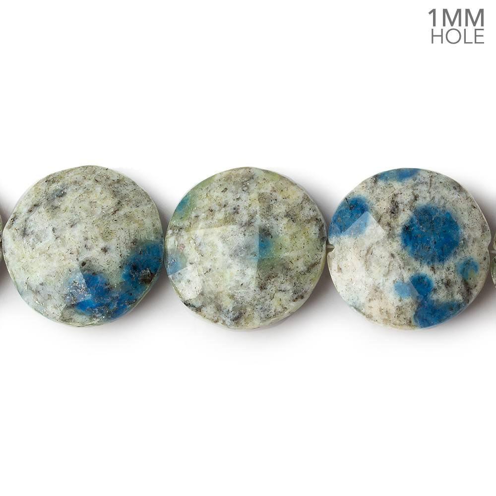 16mm K2 Azurite Granite "K2 Jasper" faceted coin beads 8 inches 13 pieces - The Bead Traders