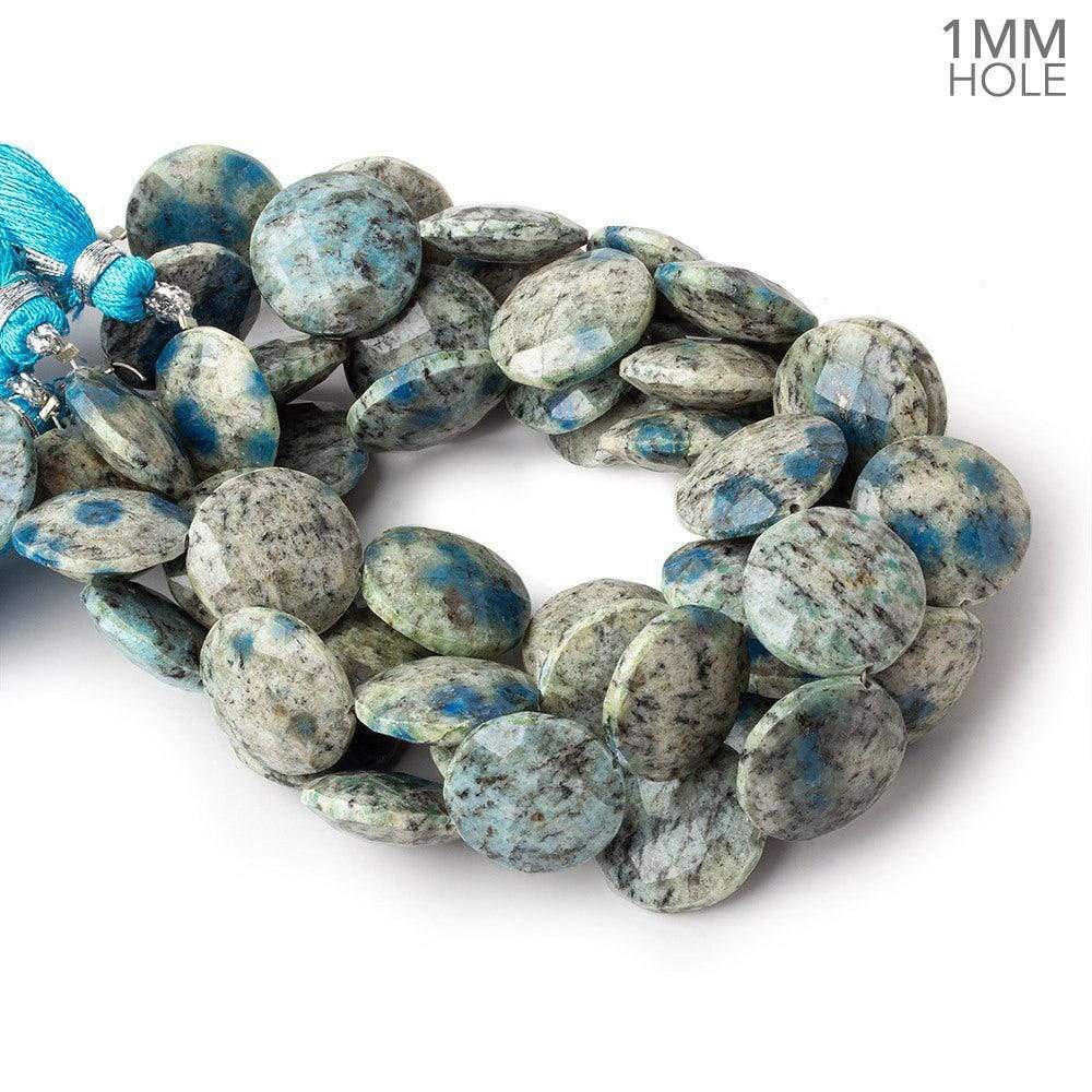 16mm K2 Azurite Granite "K2 Jasper" faceted coin beads 8 inches 13 pieces - The Bead Traders