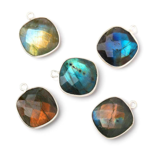 16mm Silver Bezeled Labradorite Faceted Cushion Pendant 1 Bead