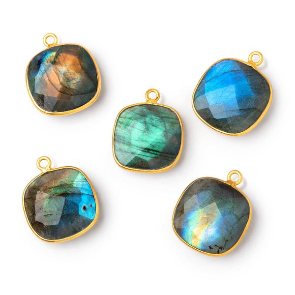 16mm Vermeil Bezeled Labradorite Faceted Cushion Pendant 1 Bead