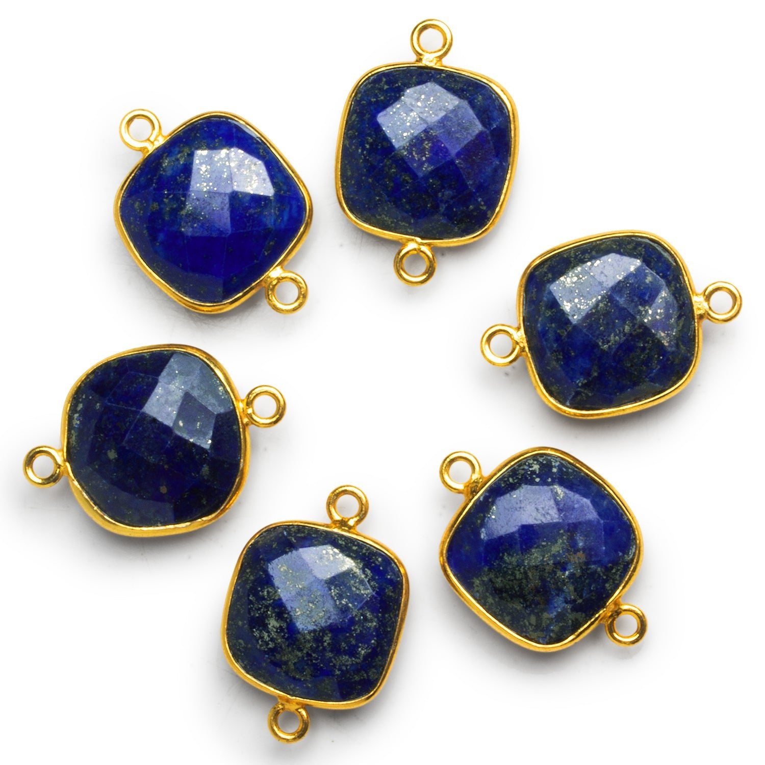 16mm Vermeil Bezeled Lapis Lazuli Cushion Connector 1 Bead - The Bead Traders