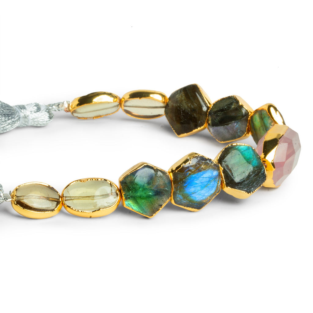 16x10mm Gold Leafed Multi Gemstone Beads 5 inch 11 beads - The Bead Traders