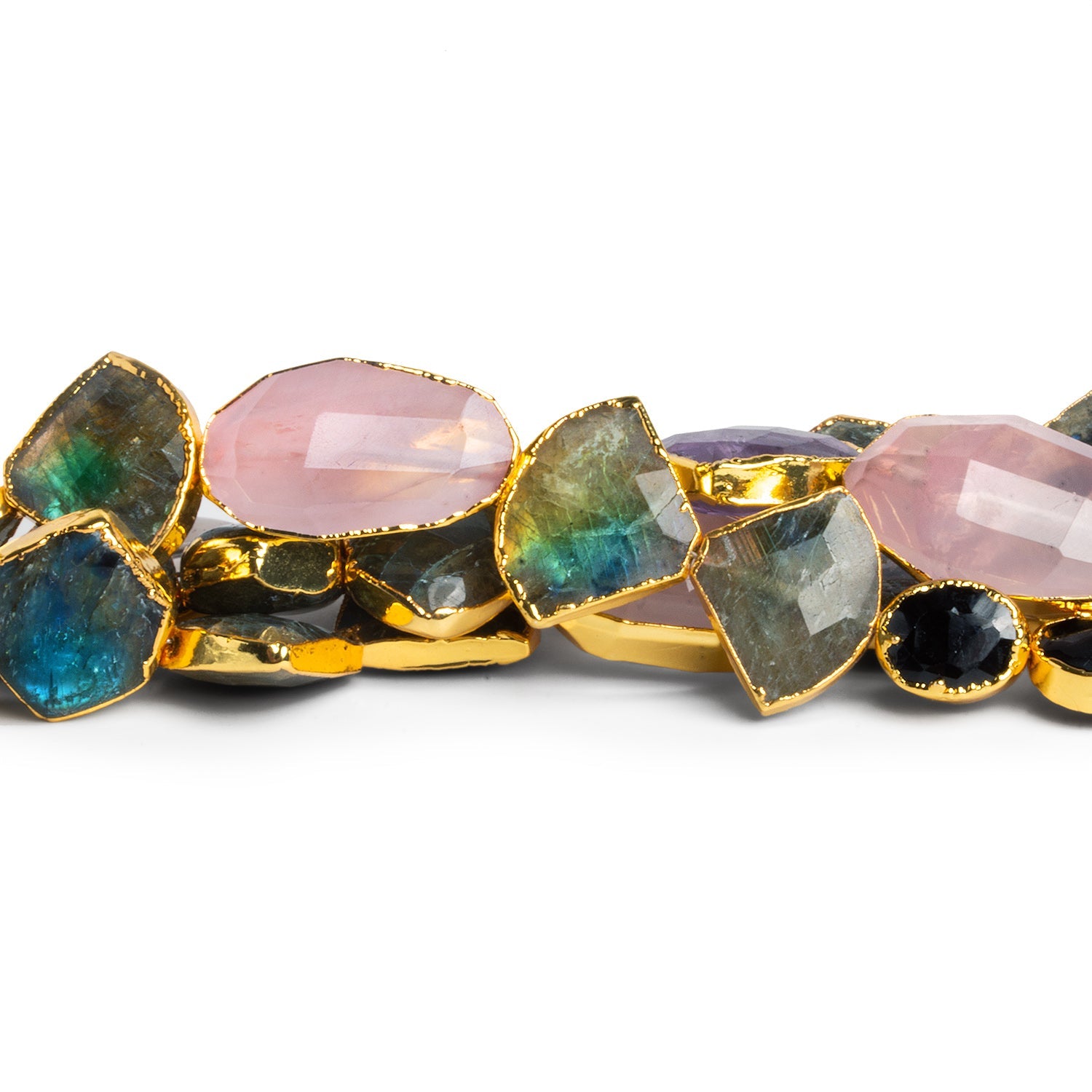 16x10mm Gold Leafed Multi Gemstone Beads 5 inch 11 beads - The Bead Traders