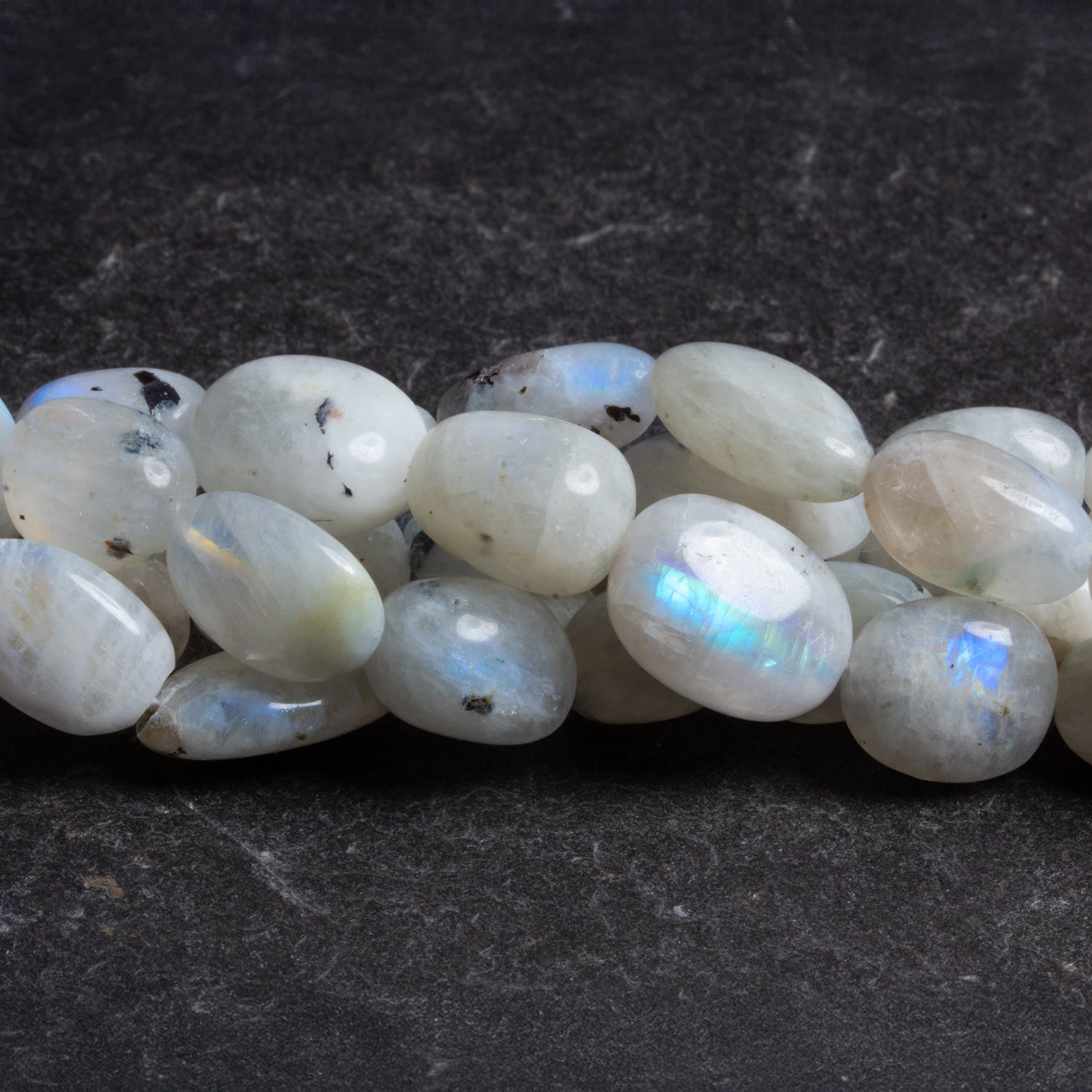 16x10mm Rainbow Moonstone Plain Nuggets 12 inch 25 beads - The Bead Traders