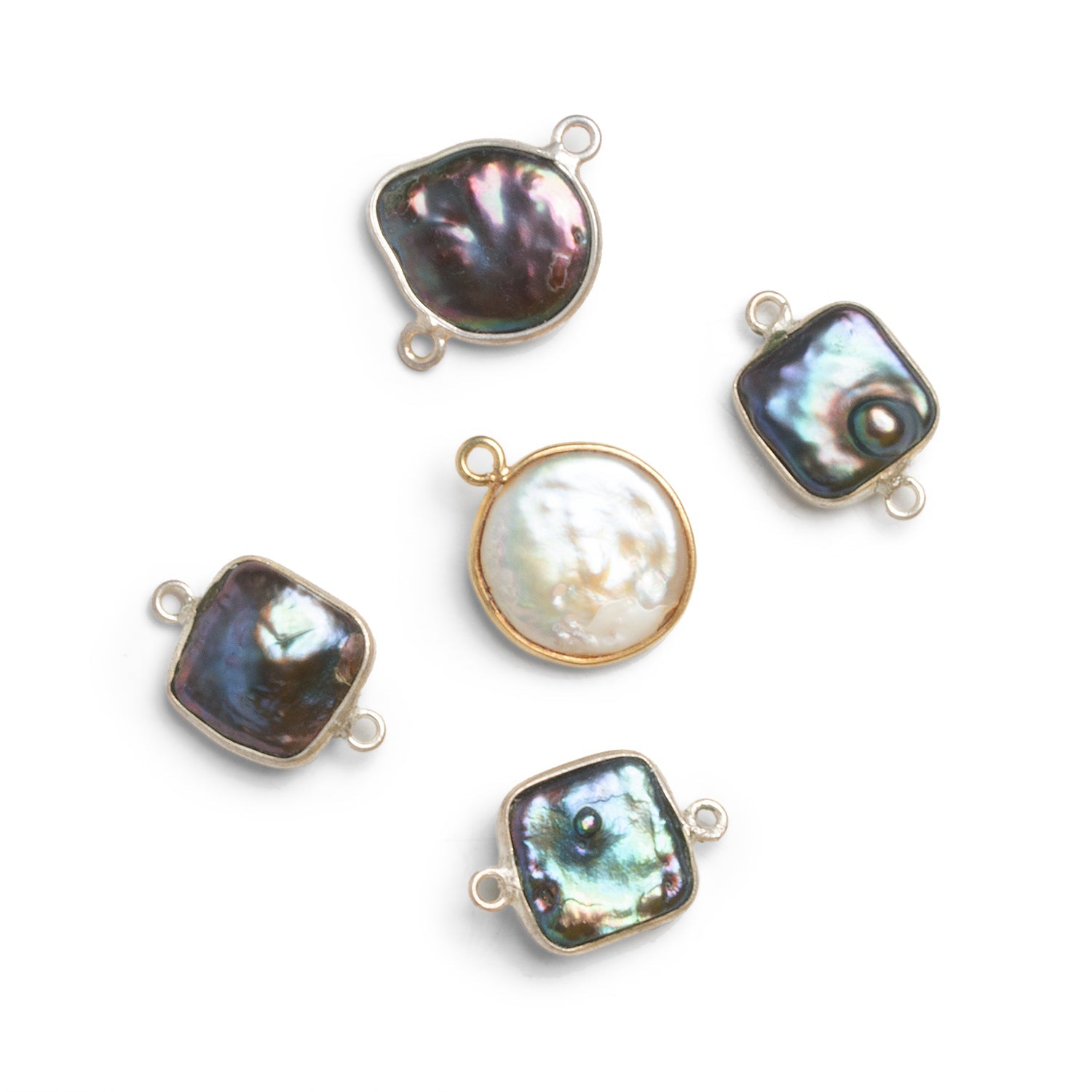 16x11mm Bezeled Pearl Pendants - Lot of 5 - The Bead Traders