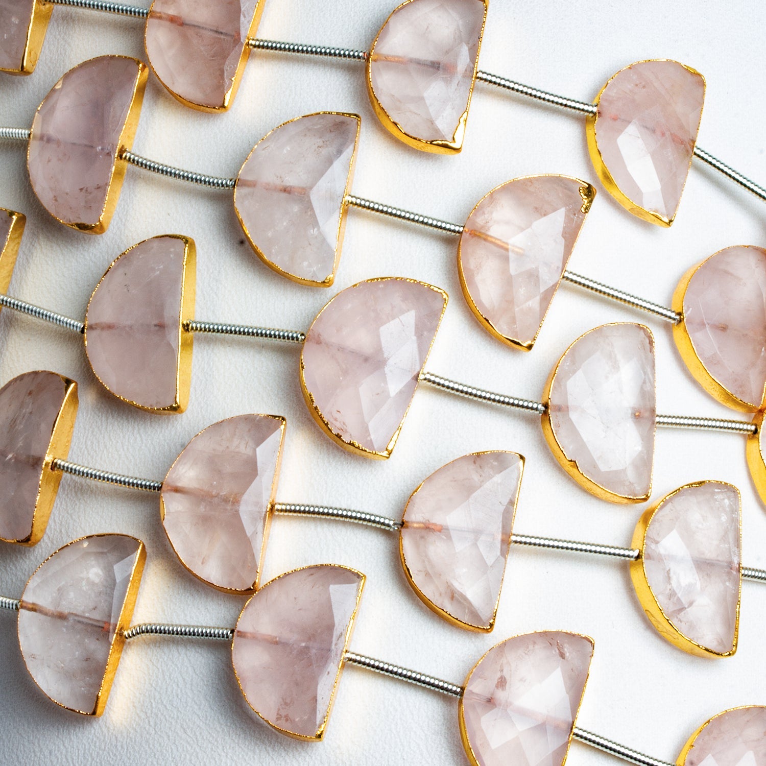 16x11mm Gold Leafed Rose Quartz Half-Moons 5.5 inch 7 beads - The Bead Traders