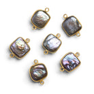 16x11mm Vermeil Bezeled Peacock Square Pearl Connector - The Bead Traders