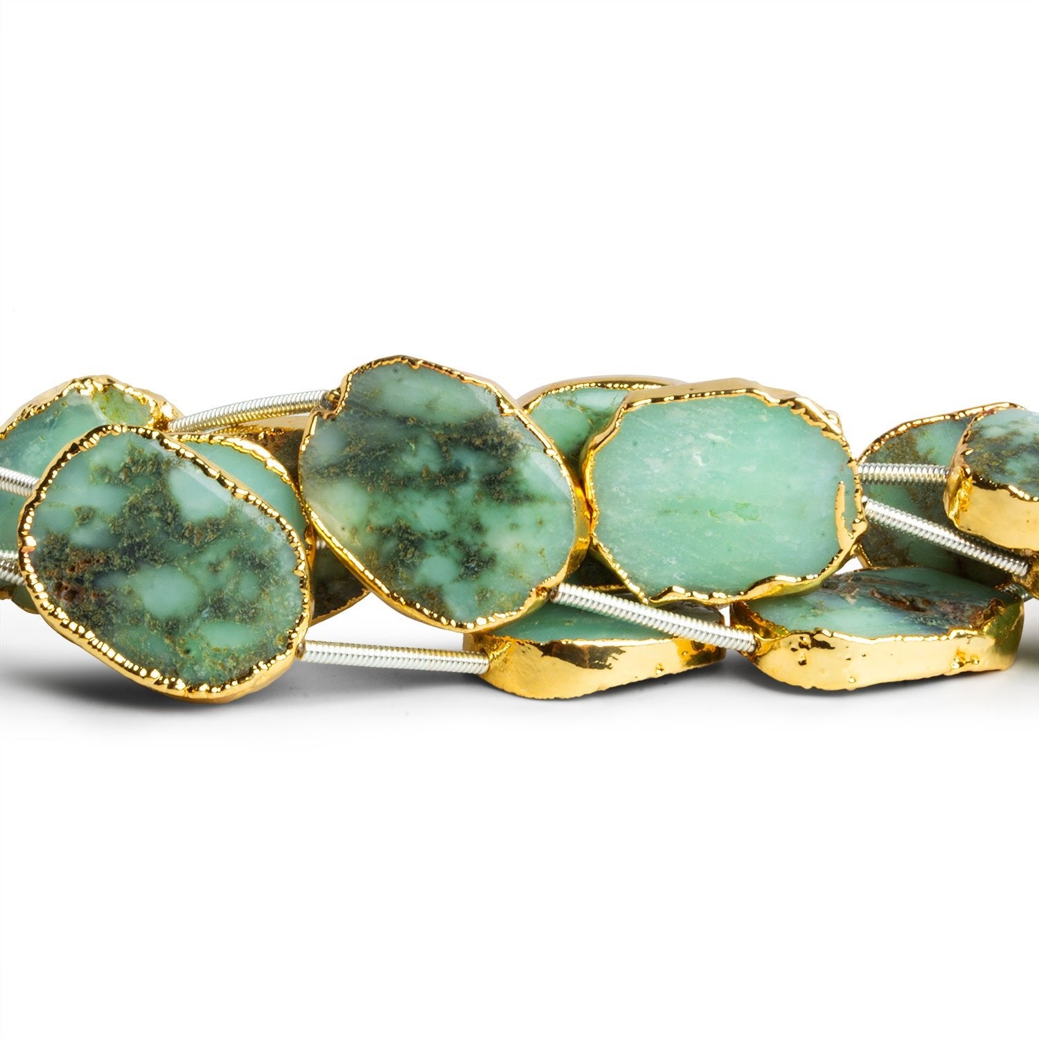 16x12mm Gold Leafed Chrysoprase Straight - Drilled Slices 11 inch 11 beads - The Bead Traders