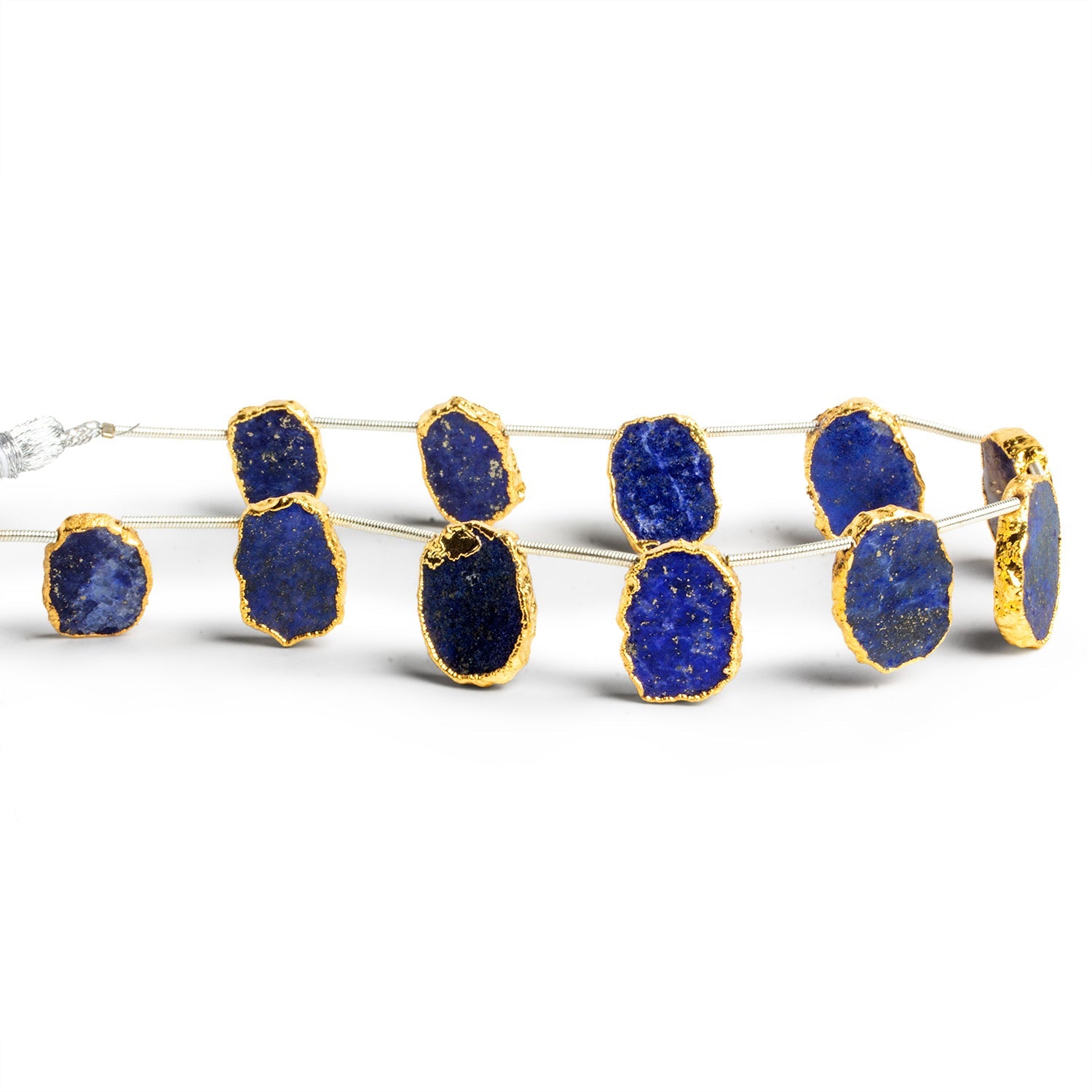 16x12mm Gold Leafed Lapis Lazuli Top - Drilled Slices 8 inch 11 beads - The Bead Traders