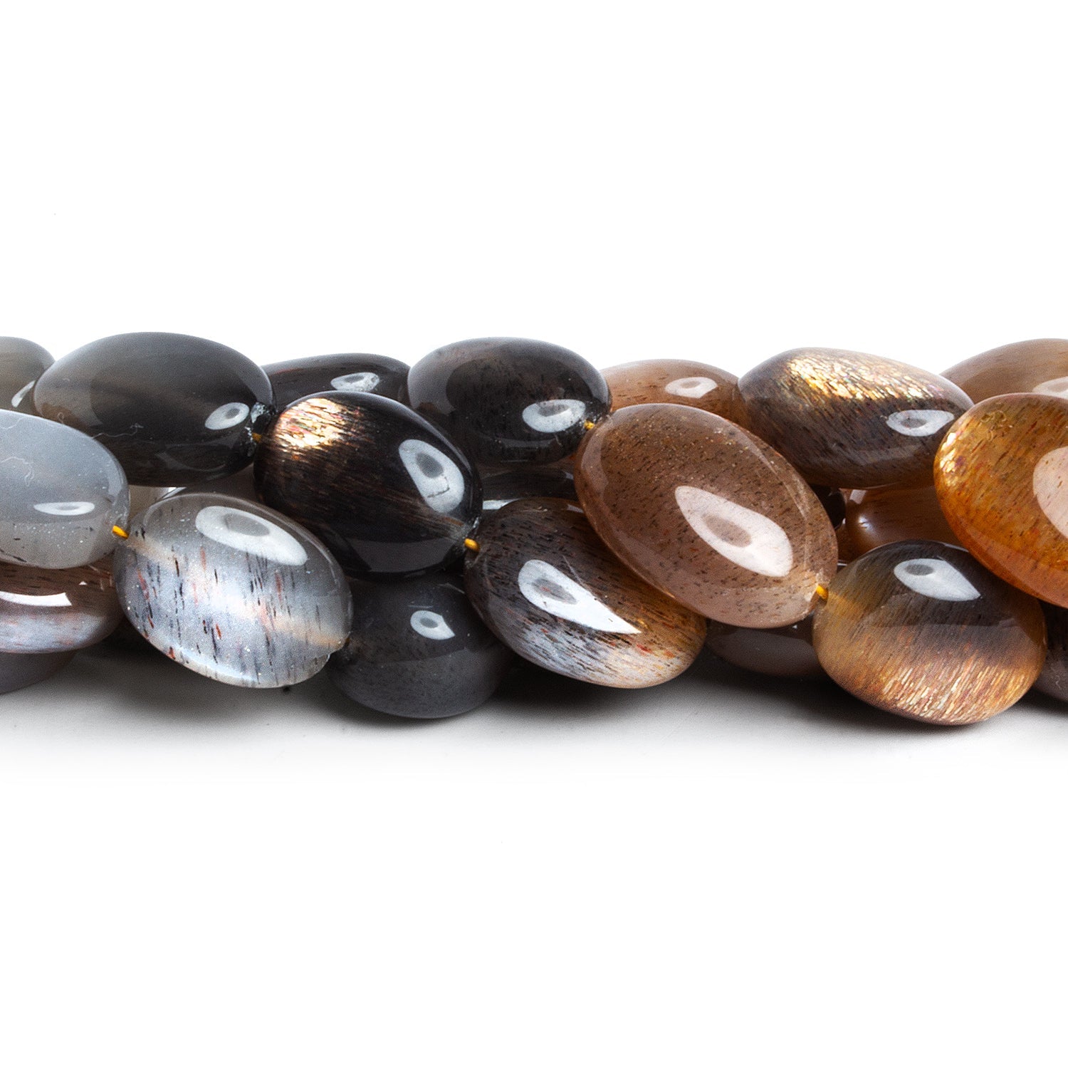 16x12mm Sunstone & Moonstone Plain Ovals 9 inch 15 beads - The Bead Traders