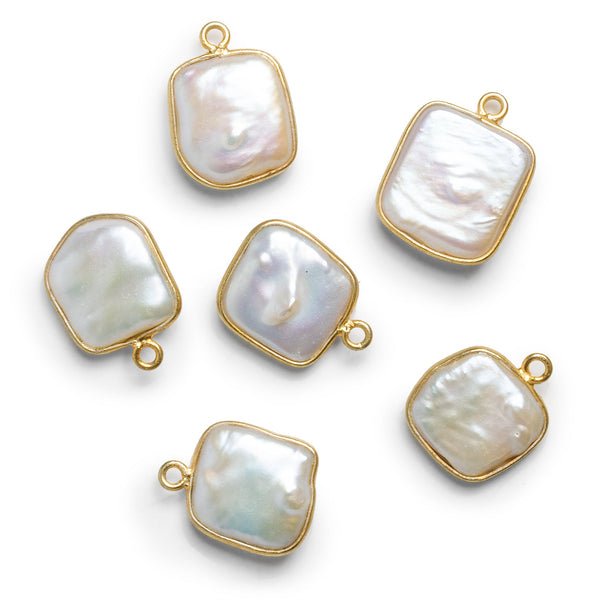 16x12mm Vermeil Bezeled Square Pearl Pendant 1 Bead