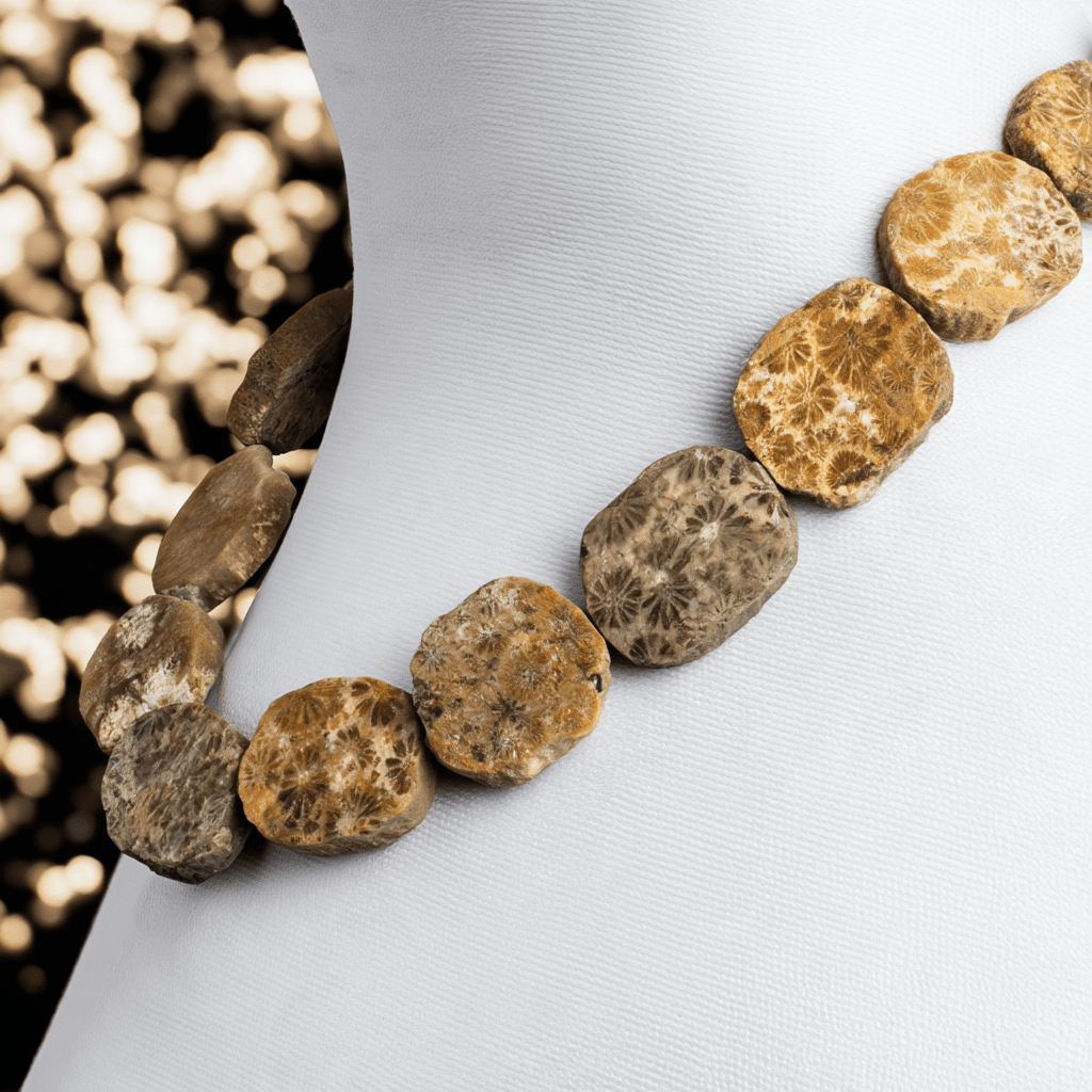 16x13mm Fossil Coral Straight Drilled Slices 8 inch 13 beads - The Bead Traders