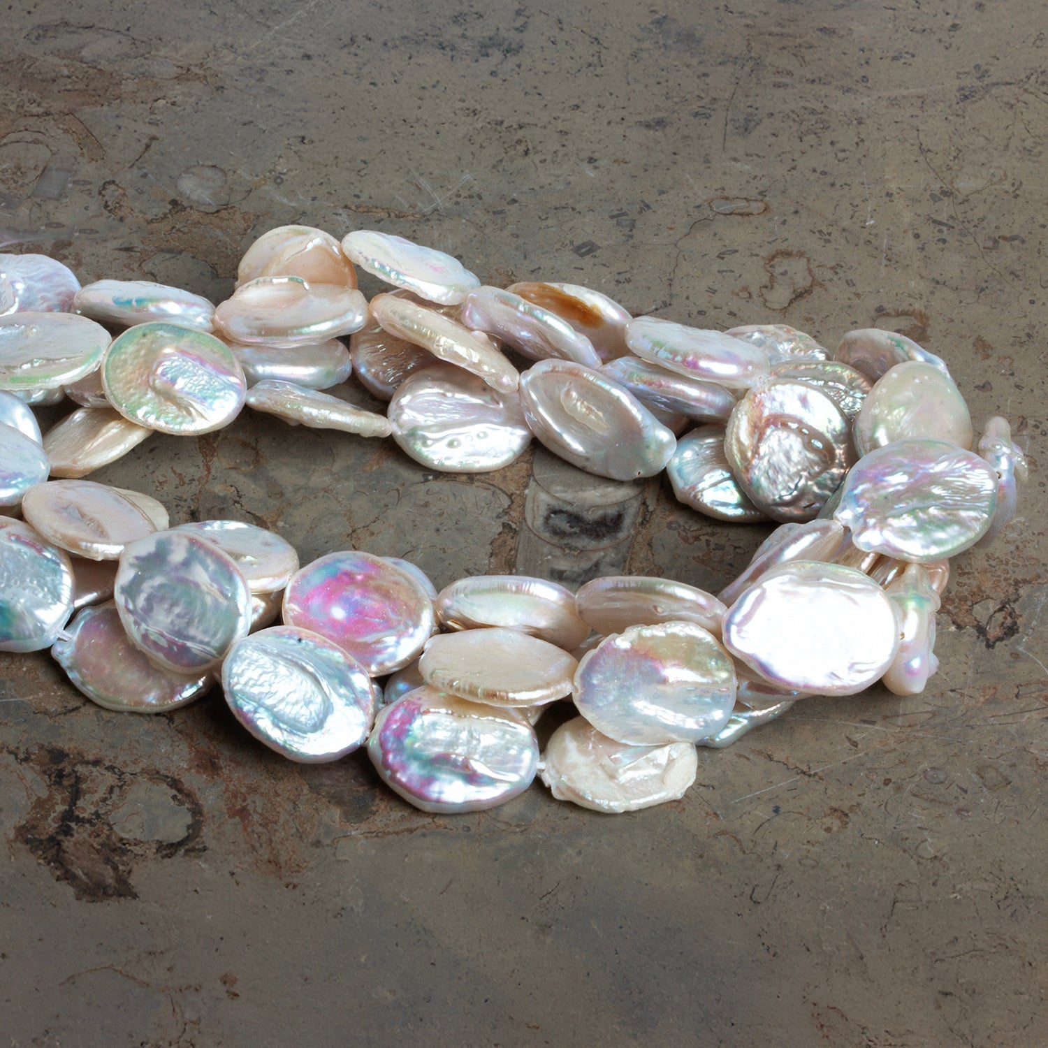 16x13mm Off White Flat Oval Pearls 15 inch 21 beads - The Bead Traders