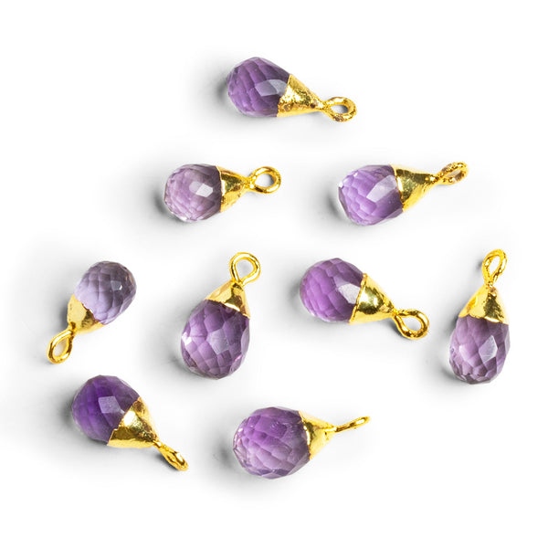 16x7mm Gold Leafed Amethyst Faceted Teadrop Pendant 1 Bead