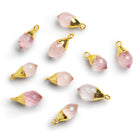 16x7mm Gold Leafed Rose Quartz Teardrop Pendants - Lot of 10 - The Bead Traders