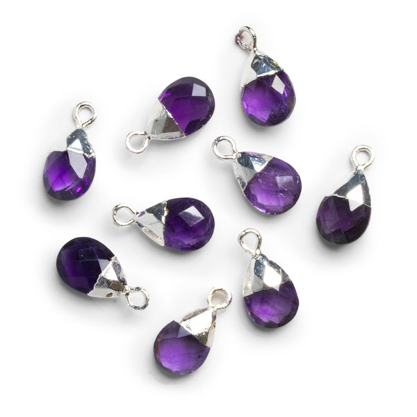 16x8mm Silver Leafed Amethyst Pear Pendant 1 Bead