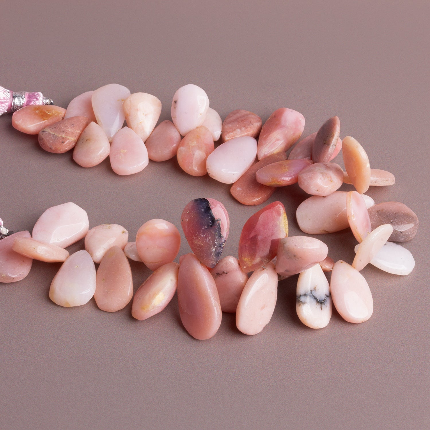 16x9mm Pink Peruvian Opal Handcut Pears 8 inch 44 beads - The Bead Traders