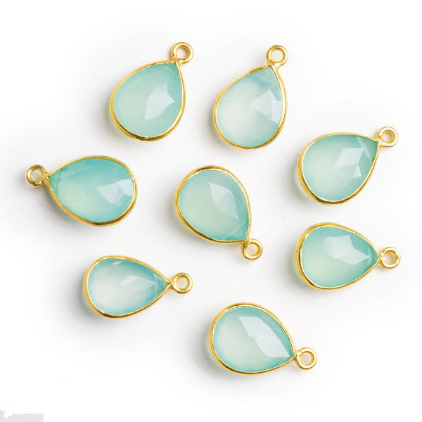 16x9mm Vermeil Bezeled Seafoam Chalcedony Pear Pendant