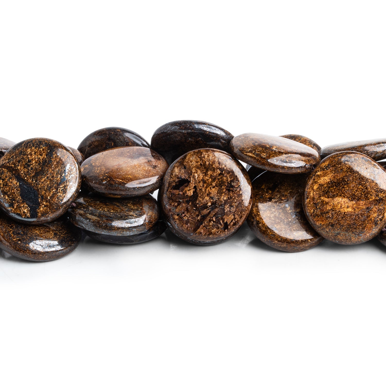 17 - 18mm Bronzite Plain Coins 15 inch 21 beads - The Bead Traders