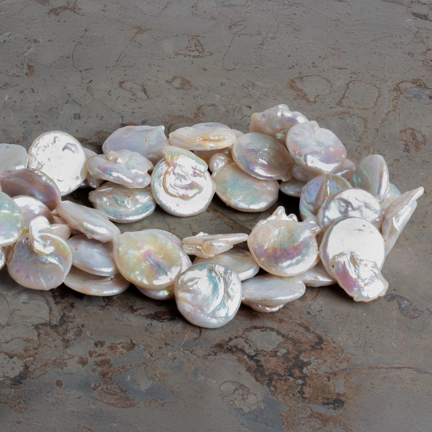 17 - 21mm White Coin Freshwater Pearls 15 inch 18 pieces - The Bead Traders