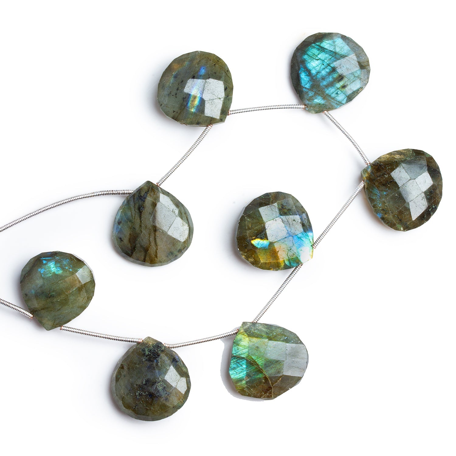 17 - 23mm Labradorite Faceted Hearts 7 inch 7 beads - The Bead Traders