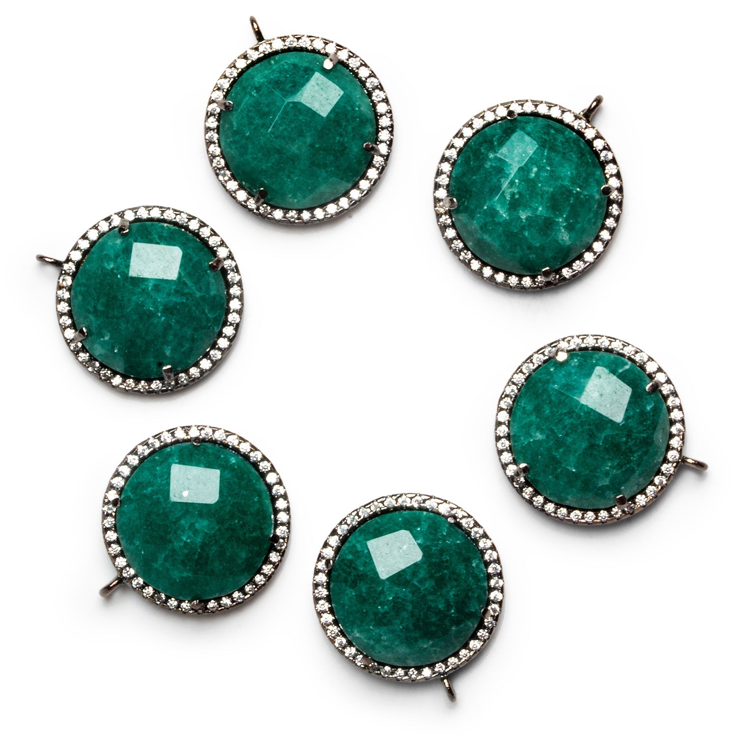 17mm Black Gold Bezeled Aventurine Coin CZ Pavé Halo Pendant 1 Bead - The Bead Traders