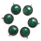 17mm Black Gold Bezeled Aventurine Coin Spinel Pavé Halo Pendant 1 Bead - The Bead Traders