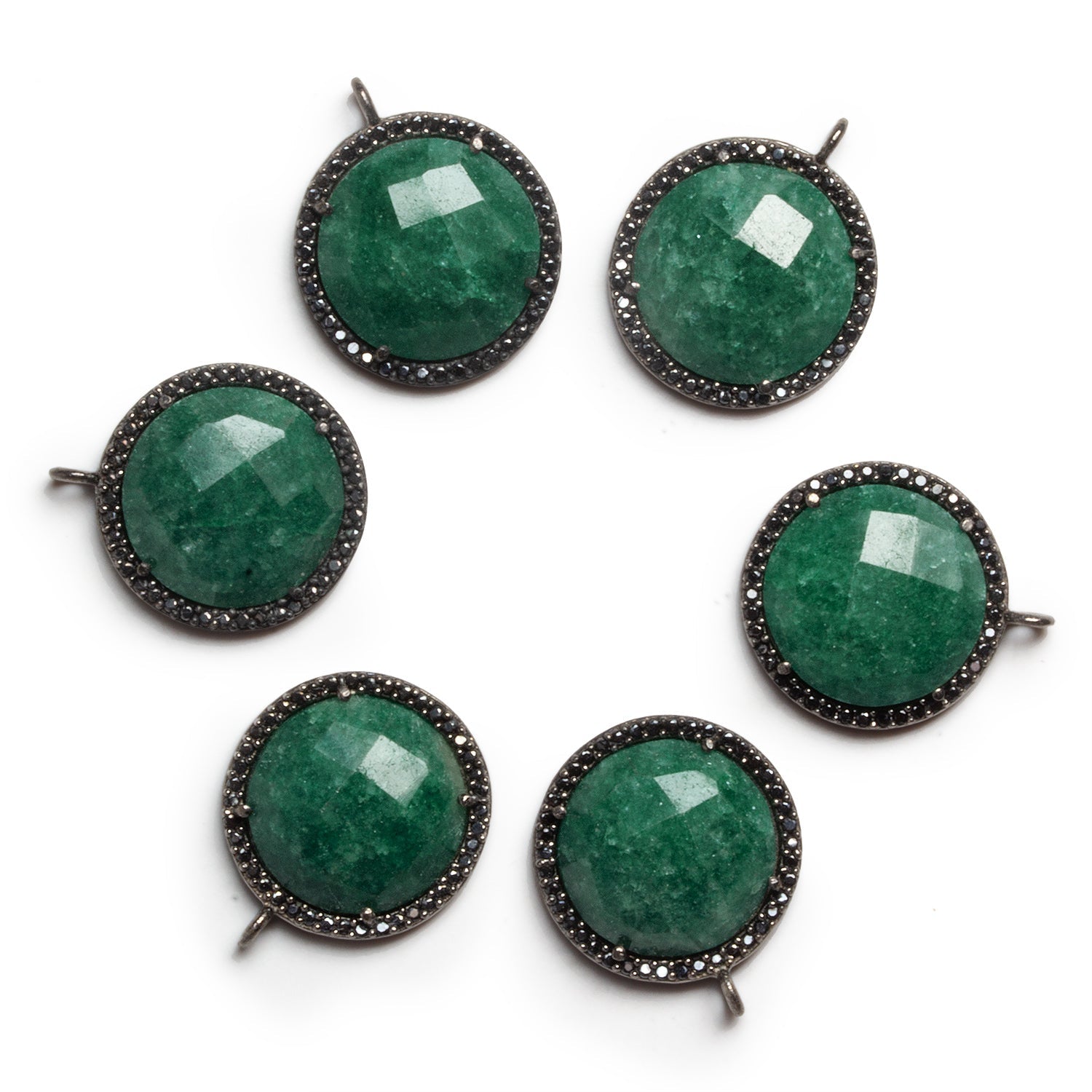 17mm Black Gold Bezeled Aventurine Coin Spinel Pavé Halo Pendant 1 Bead - The Bead Traders