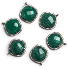 17mm Black Gold Bezeled Aventurine Pillow CZ Pavé Halo Pendant 1 Bead - The Bead Traders