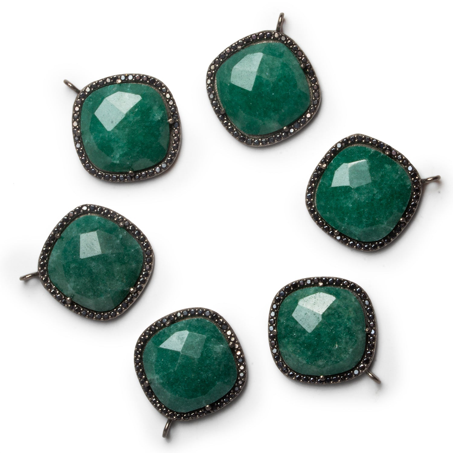 17mm Black Gold Bezeled Aventurine Pillow Spinel Pavé Halo Pendant 1 Bead - The Bead Traders