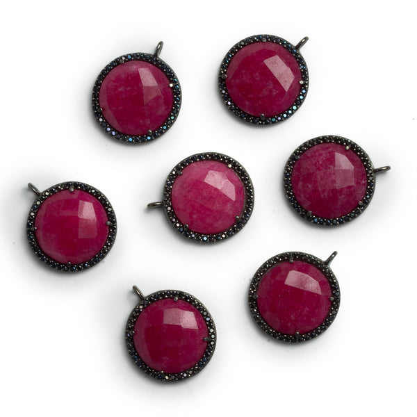 17mm Black Gold Bezeled Red Aventurine Coin Spinel Pavé Halo Pendant 1 Bead