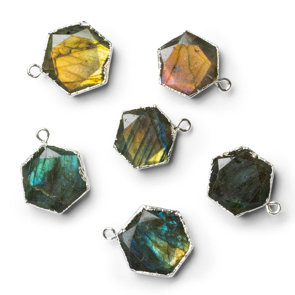 17mm Silver Leafed Labradorite Hexagon Pendant 1 Bead