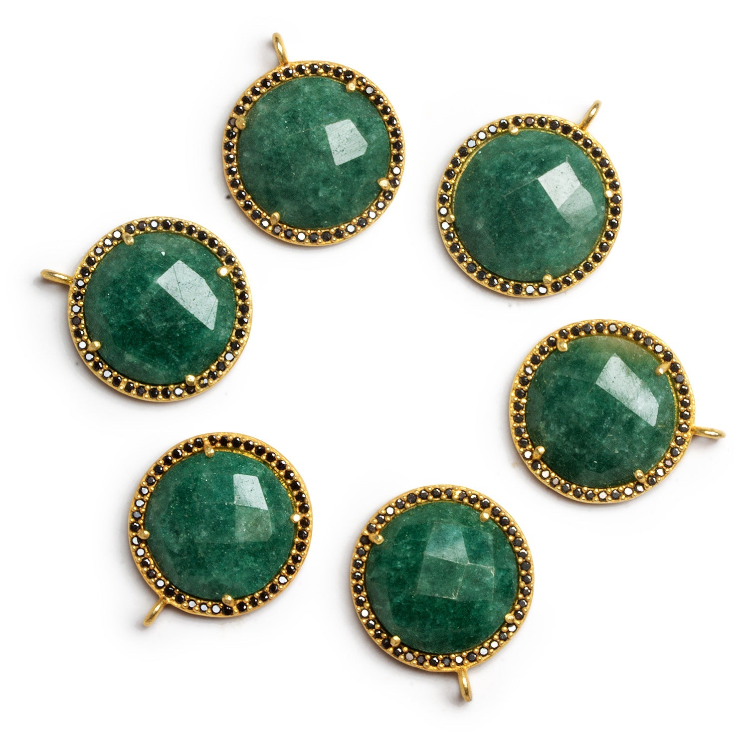 17mm Vermeil Bezeled Aventurine Coin Black Spinel Pavé Halo Pendant 1 Bead - The Bead Traders