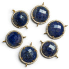 17mm Vermeil Bezeled Lapis Lazuli Coin CZ Pavé Halo Conenctor 1 Bead - The Bead Traders