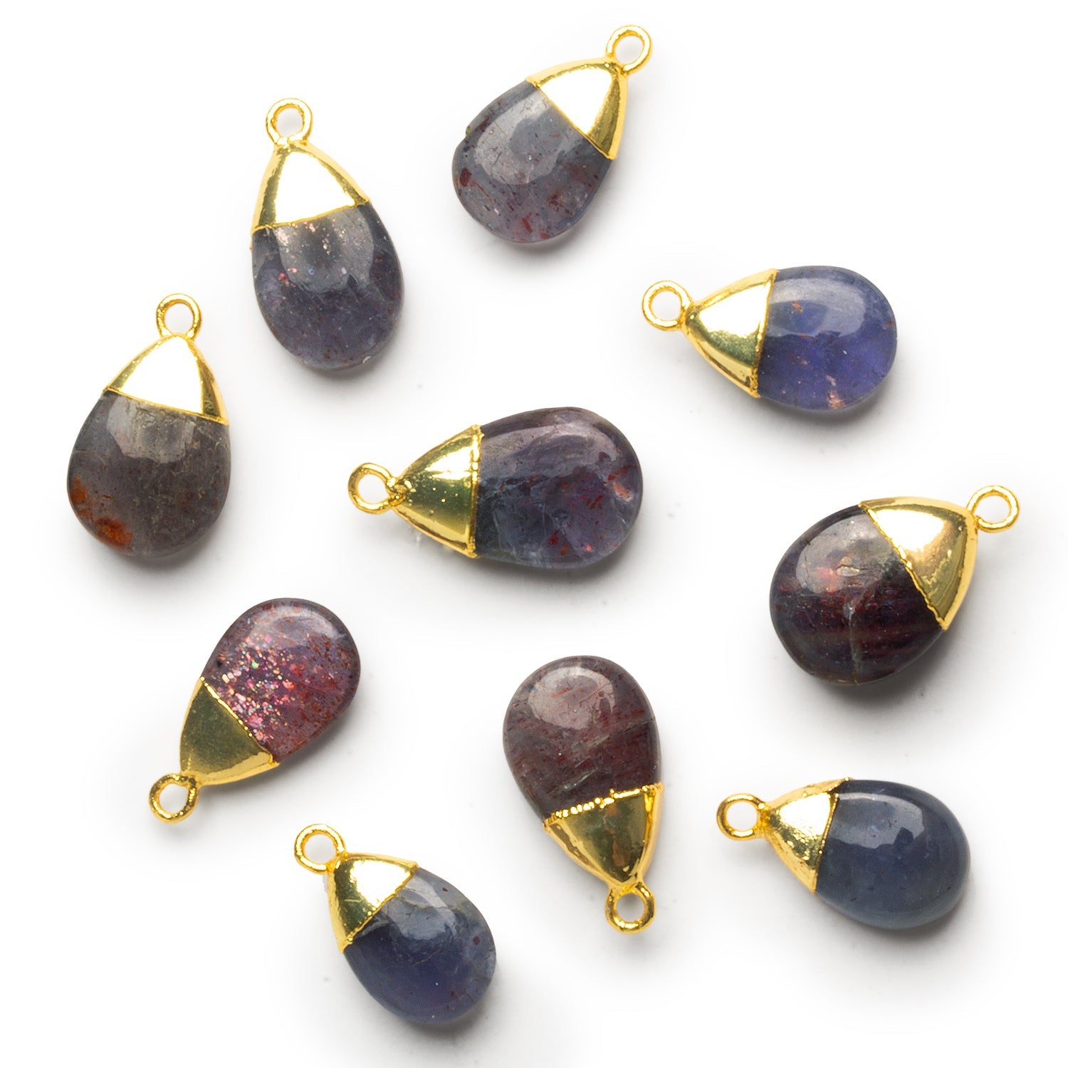 17x10mm Gold Leafed Bloodshot Iolite Plain Pear Pendant 1 Bead - The Bead Traders