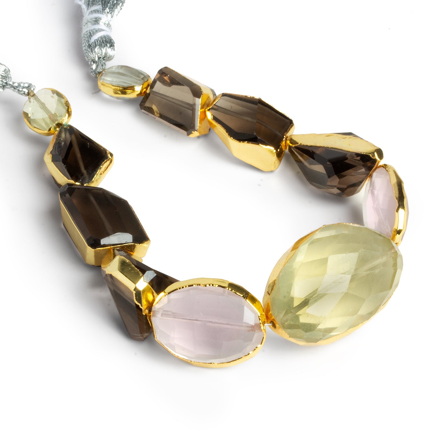 17x12mm Gold Leafed Multi Gemstone Faceted Beads 6.5 inch 11 beads - The Bead Traders