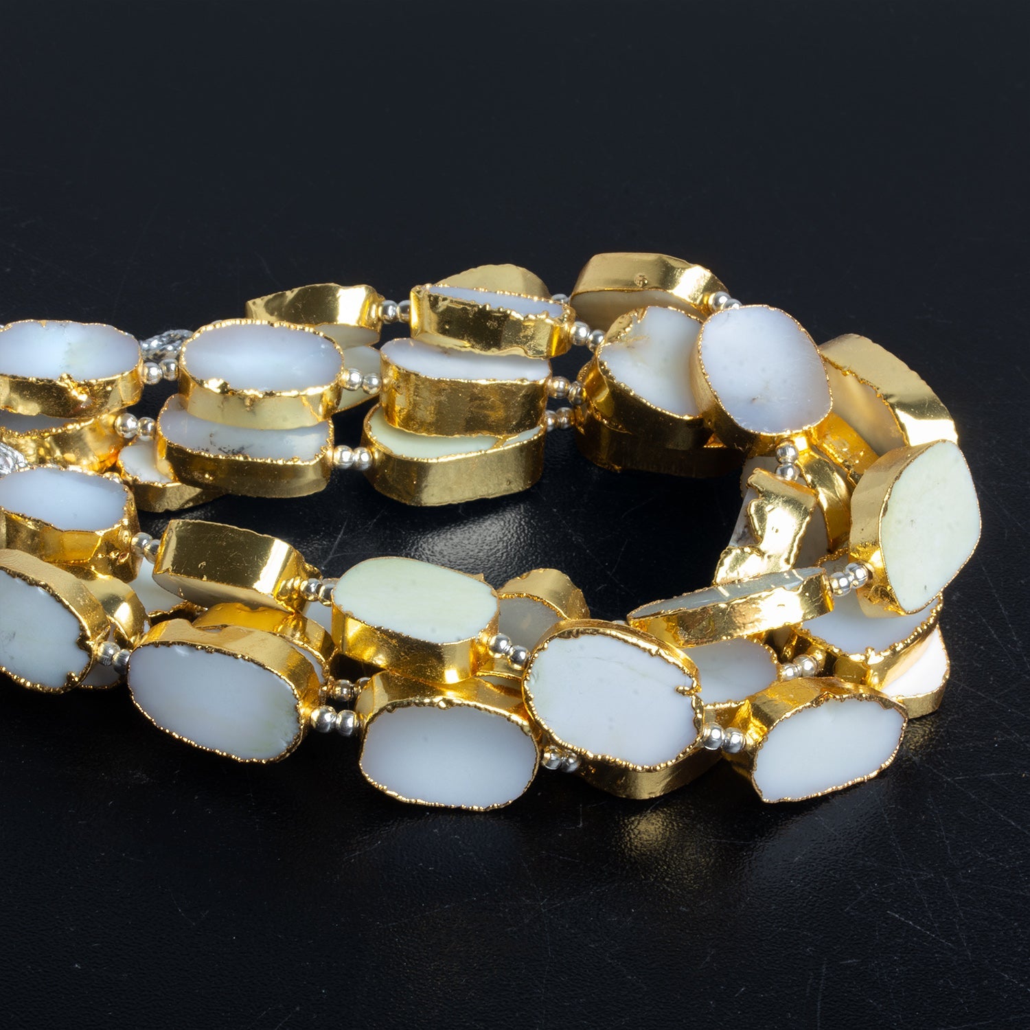 17x12mm Gold Leafed White Opal Slices 8 inch 11 beads - The Bead Traders