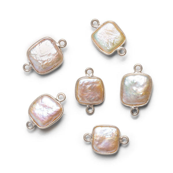 17x12mm Silver Bezeled Square Pearl Connectors 1 Bead