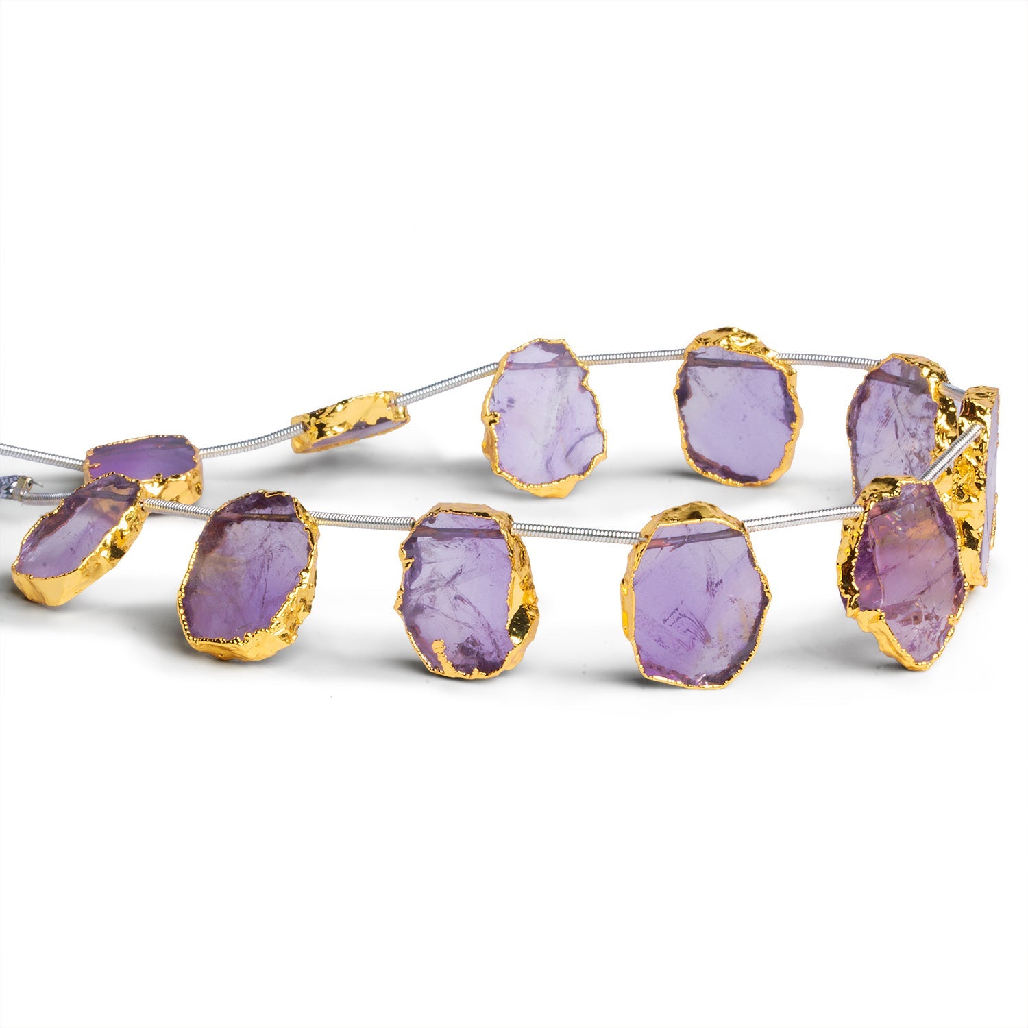 17x13mm Gold Leafed Amethyst Straight - Drilled Slices 11 inch 11 beads - The Bead Traders