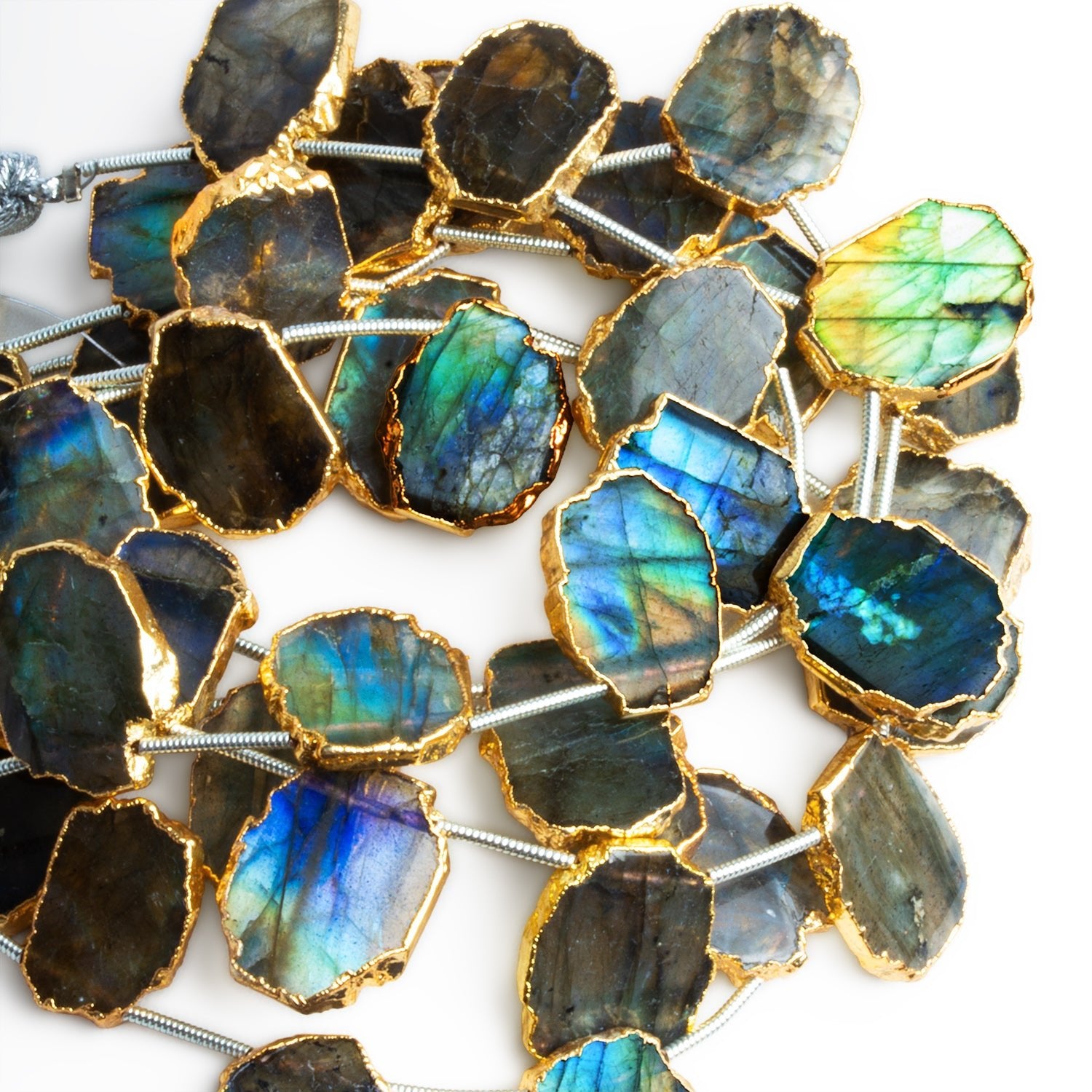 17x13mm Gold Leafed Labradorite Slices 6.5 inch 10 bead - The Bead Traders
