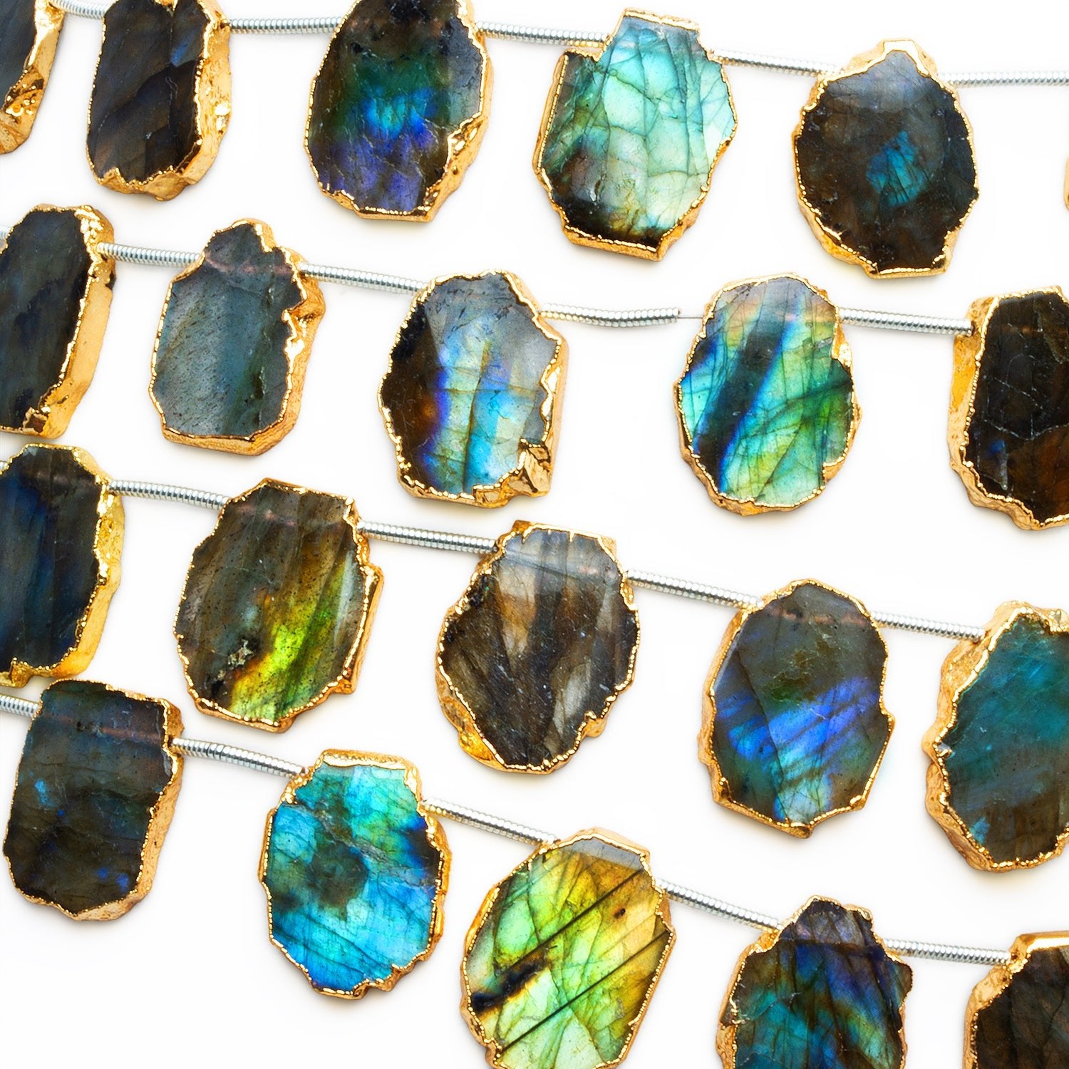 17x13mm Gold Leafed Labradorite Slices 6.5 inch 10 bead - The Bead Traders