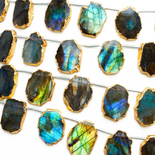 17x13mm Gold Leafed Labradorite Slices 6.5 inch 10 bead
