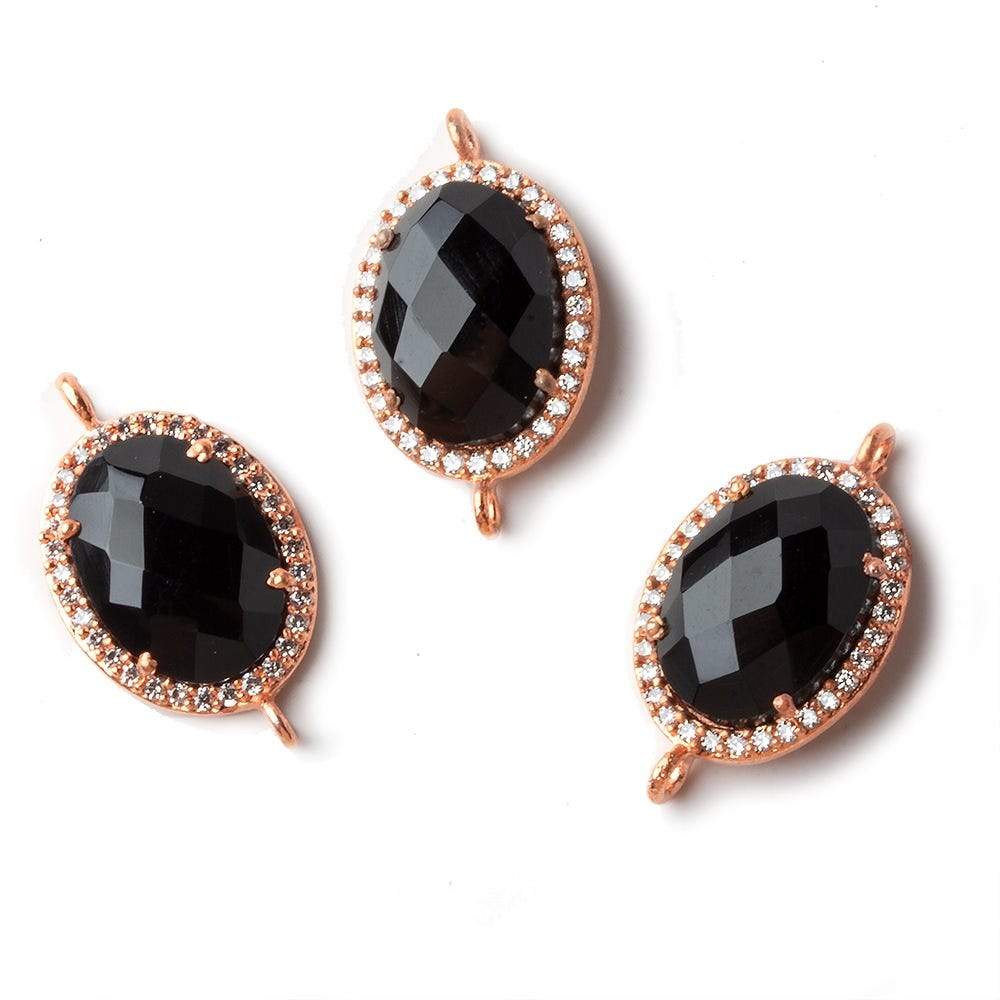 17x13mm Rose Gold CZ Bezel Black Chalcedony Oval Connector 1 Piece - The Bead Traders